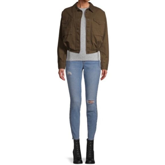 3/$30 Utility Style Cropped Jacket, Olive - Picture 5 of 10